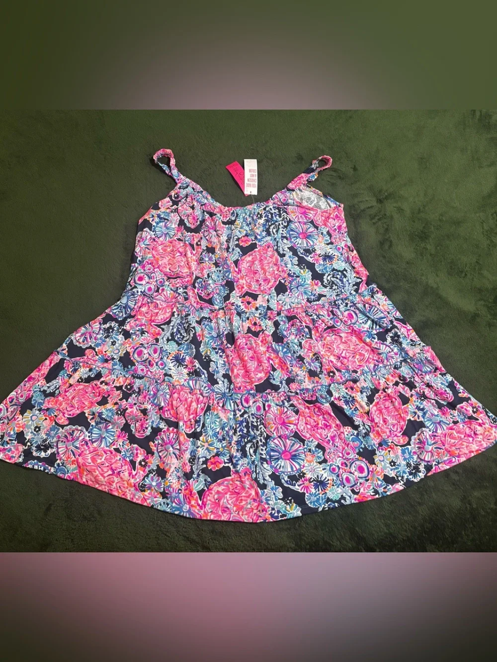 NWT Lilly Pulitzer Loro Dress XXL High Tide Navy Turtle Amazement Swing tiered